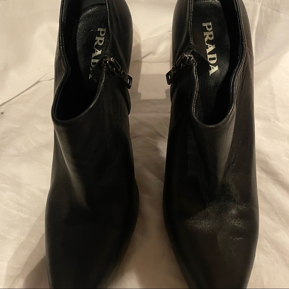 Prada black leather bootie size 37 3” heel - Picture 1 of 6